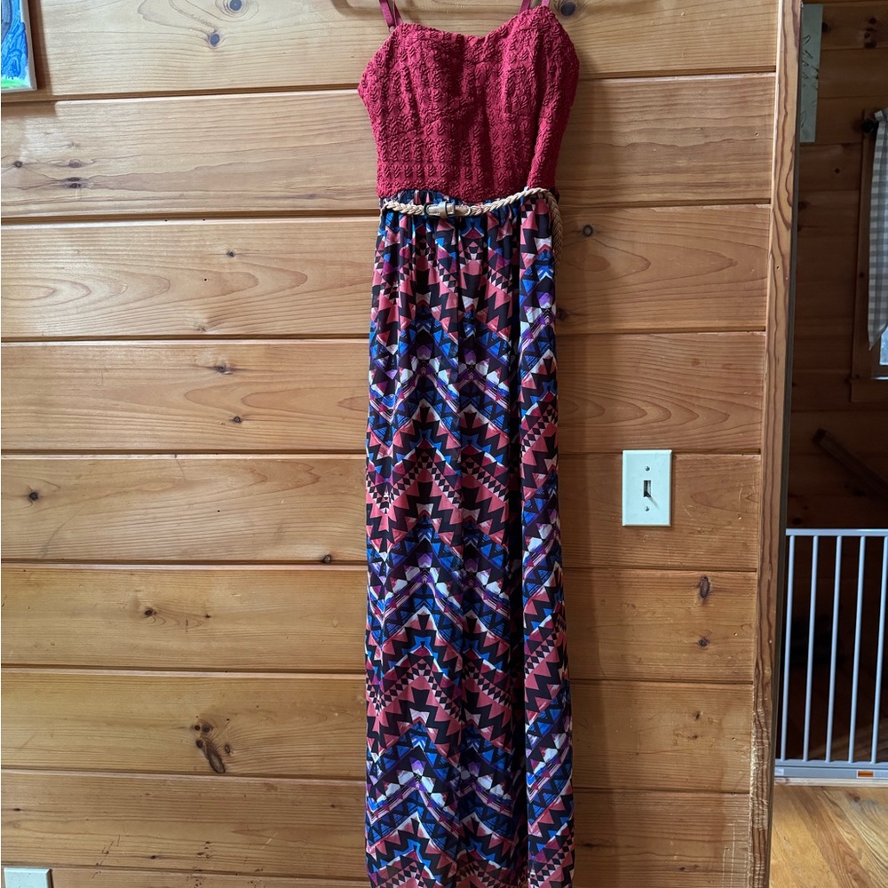 Lily Rose Red and Multicolor Patterned Maxi Dress